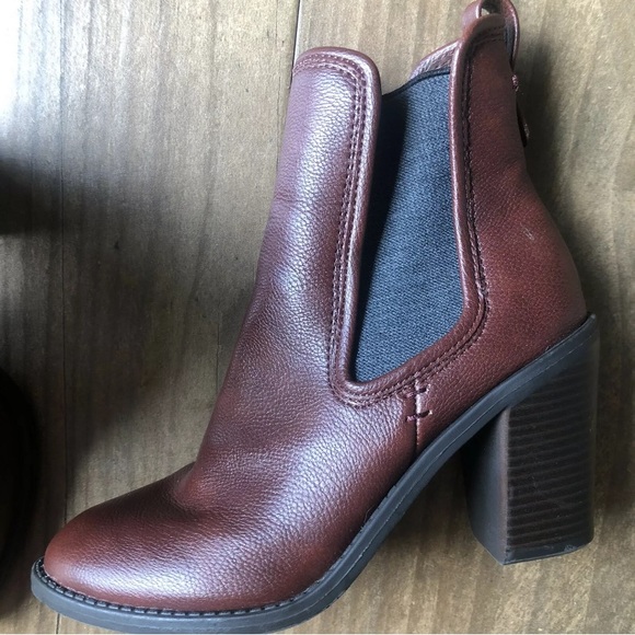 Merona Maroon Black High Booties Block Heel 8 - Picture 4 of 9